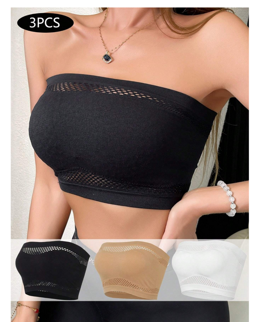 Seamless Elegance: 3pcs/Set Women's Strapless Bra with Chic Hollow Design