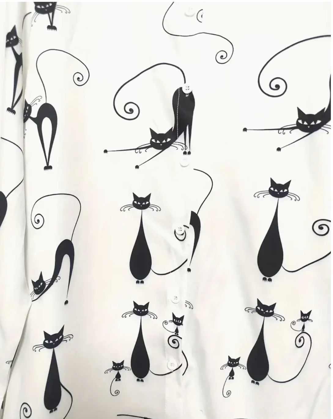 Feline Fashion Delight: Plus Size Casual Blouse – Women's Plus Allover Cartoon Cat Print Long Sleeve Button Up Turn Down Collar Shirt Top