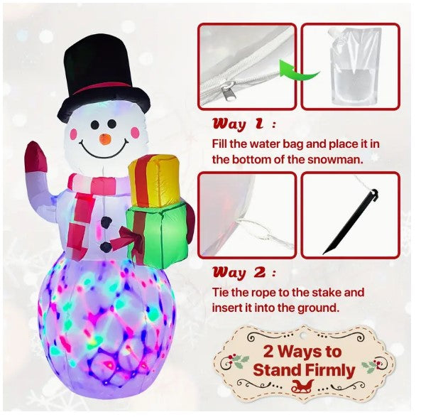 "Radiant Rotating Snowman: Outdoor Christmas Inflatable Yard Decor with LED Lights - Festive Blow-Up Decoration for Your Garden!"