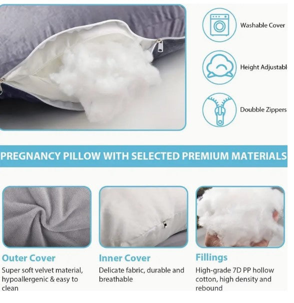 "CuddleMe Comfort: Multifunctional C-Shaped Pregnancy Pillow - Crystal Velvet Support for a Blissful Journey to Motherhood!"