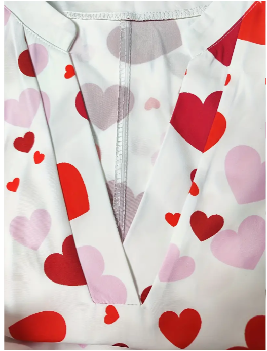 Heartfelt Elegance: Plus Size Heart Print Blouse – Casual Long Sleeve V-Neck Chic for Women's Plus Size Clothing!