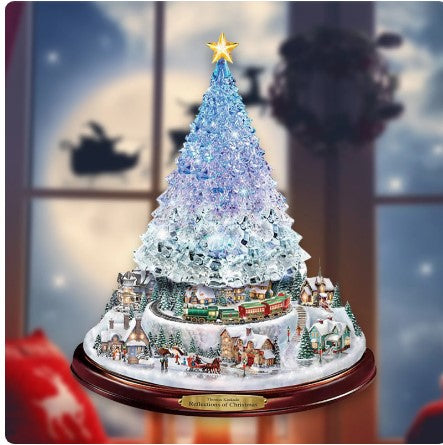 "Festive Journey: Rotating Sculpture Train Christmas Tree Window Stickers for Cheerful Decor"