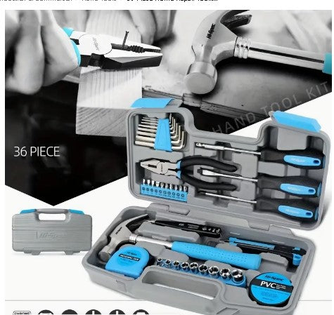 "Fix-It in Blue: 36-Piece Home Repair Toolkit - Portable Toolbox with Screwdrivers, Pliers, Hammer & Hex Wrenches"