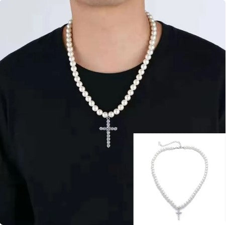 Vintage Charm Unleashed: Retro Cross Pendant Necklace with Imitation Pearl Clavicle Chain - Stylish, Neutral Decorative Jewelry for a Trendy, All-Occasion Hot Sale!