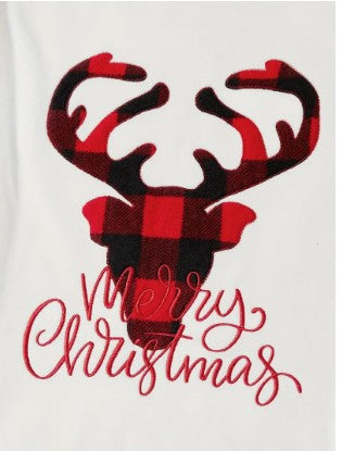 "Cozy Christmas Reindeer: Matching Thickened Polar Fleece Pajama Sets with Embroidered Deer & Letters for the Kids