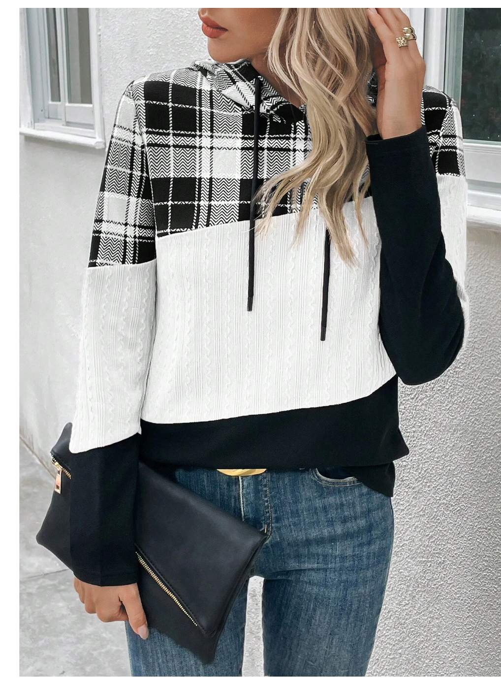 LUNE Chic Comfort: Plaid Perfection in Colorblock Harmony with Drawstring Elegance!