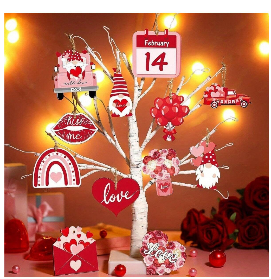 Whimsical Love in Bloom: 24pcs Valentine's Day Pink Wooden Hanging Ornaments for Festive Decor, Tree Delights, and Garden Magic!