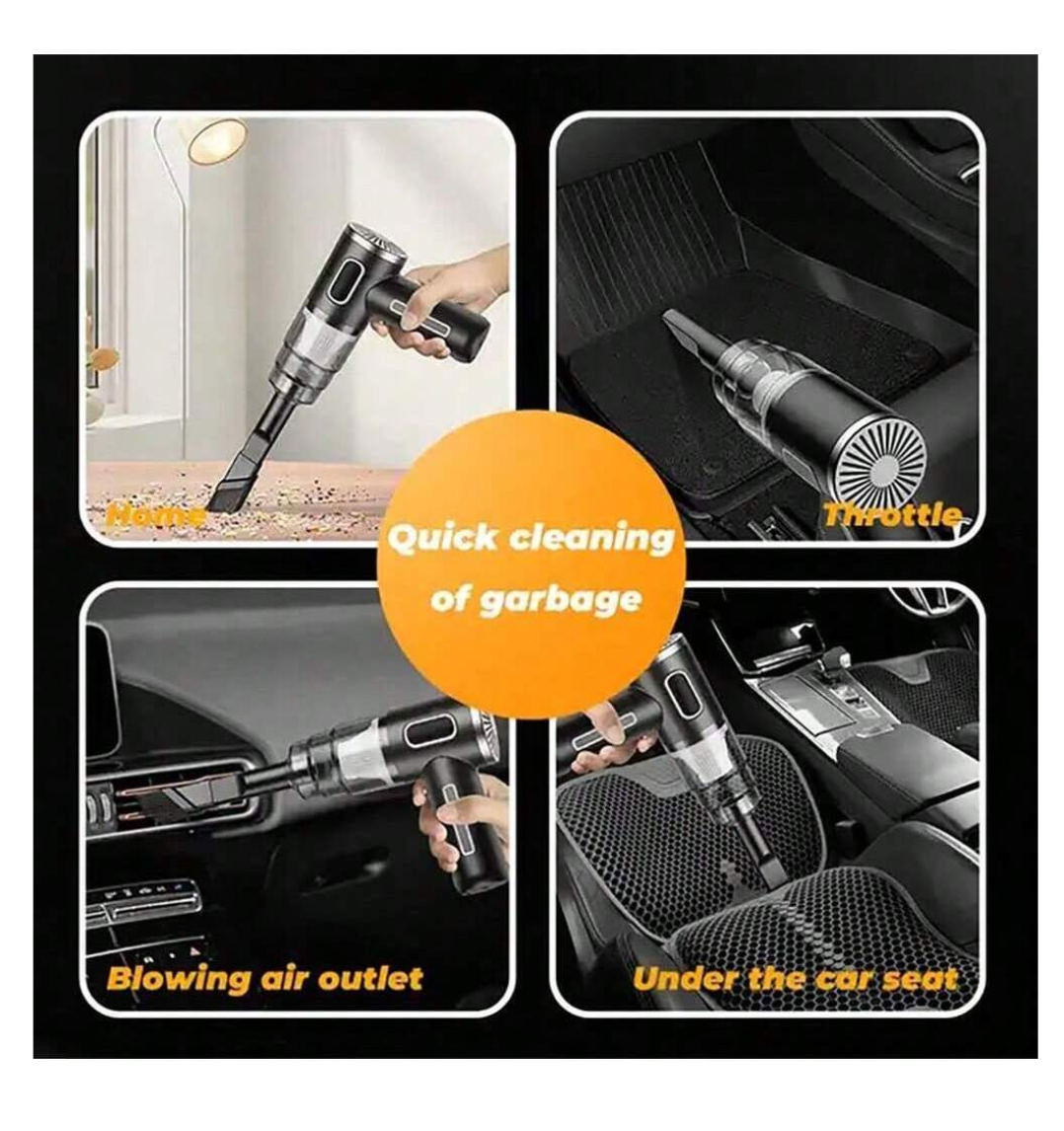 Sleek & Powerful: 1pc Rechargeable Black Car Vacuum Cleaner – Cordless Convenience with Double Filter, High Suction Power, and Mini Air Blower Magic!