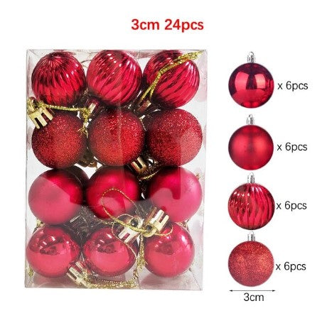 "Radiant Festive Splendor: 24-Piece Plastic Christmas Balls Ornament Set - Gold, Red, and Pink Tree Decor for Christmas 2023 Navidad Celebrations!"