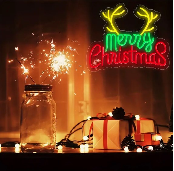 "Radiate Holiday Magic with Our 1pc Merry Christmas LED Neon Sign: The Ultimate USB-Powered Wall Decoration for Festive Bedroom Parties and Beyond!"