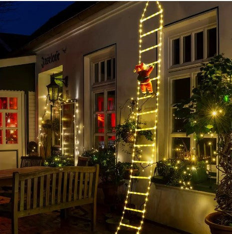 "Santa's Climb to Christmas Cheer: 1pc Christmas Ladder Light for Your Festive Home and Garden Décor, 118in of Holiday Magic!"
