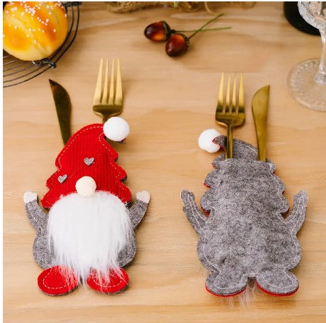 "Whimsical Gnome Magic: 6pcs Festive Fork Sleeve Set - Elevating Holiday Entertaining and Home Decor!"