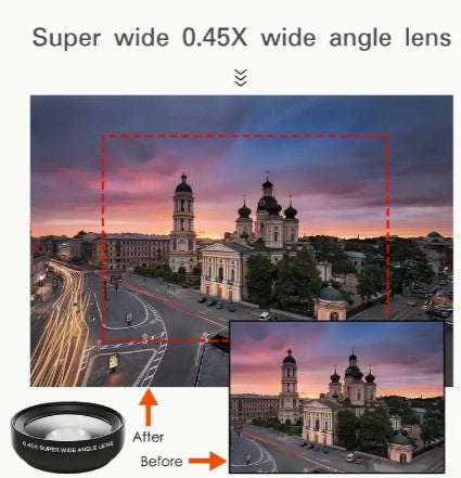 Capture More: 0.45x Ultra-Wide Angle Macro Lens - Dual Function HD Camera Lens for Smartphones with Universal Clip Attachment