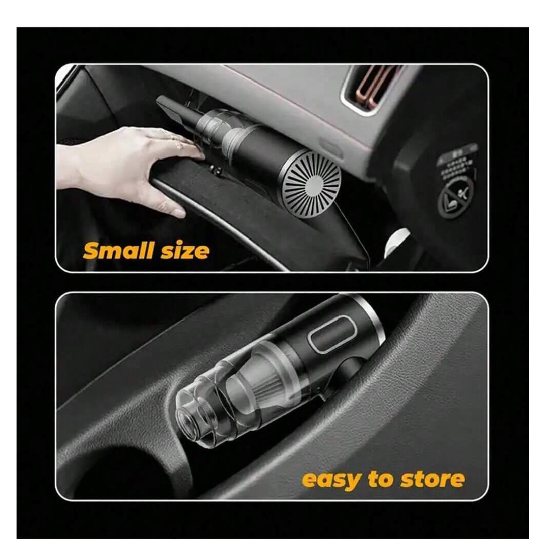 Sleek & Powerful: 1pc Rechargeable Black Car Vacuum Cleaner – Cordless Convenience with Double Filter, High Suction Power, and Mini Air Blower Magic!
