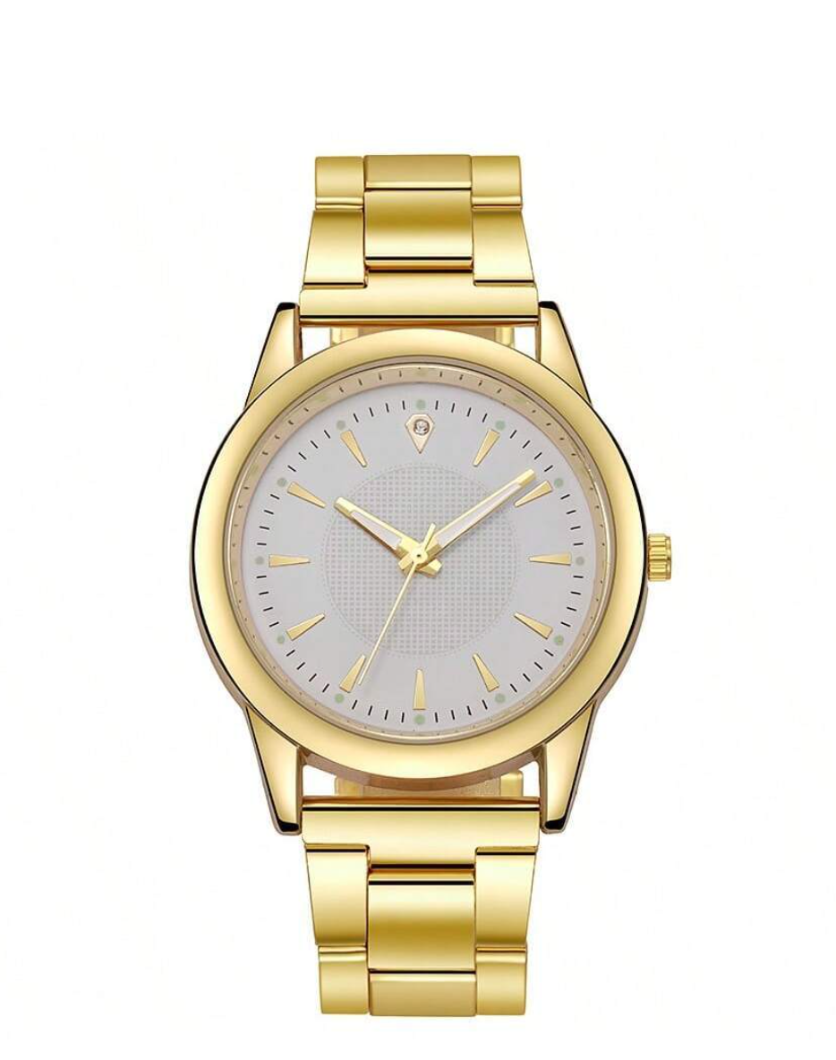 Golden Glamour: Stainless Steel Quartz Watches - A Stylish Couple's Gift Set"