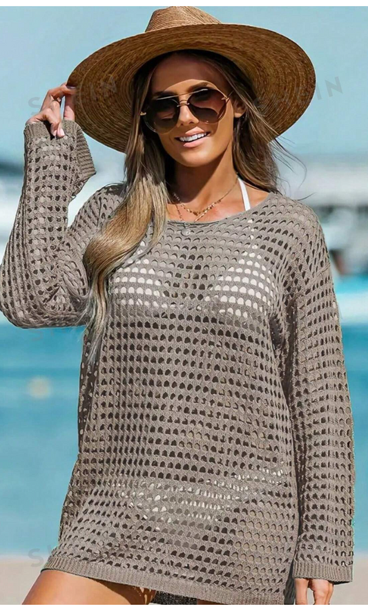 Chic Comfort: Women's Round Neck Hollow Out Sweater for Effortless Style!