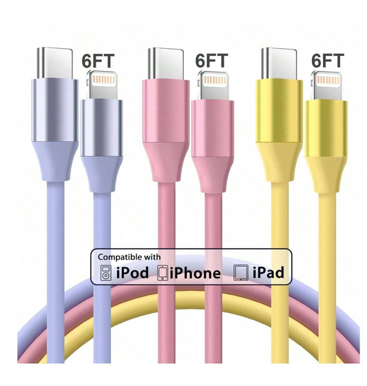 Swift Charge Elegance: 1 MFi Certified 6FT Type C to Lightning Cable – Lightning Fast Charging for iPhone 14 to SE, iPad Mini, and More in a Spectrum of Stylish Colors!