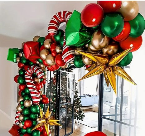"Sparkling Festive Wonder: 99pcs Set to Craft a Magical Golden & Red Balloon Arch Bridge - Perfect for Christmas, Halloween, and Thanksgiving Gifts!"