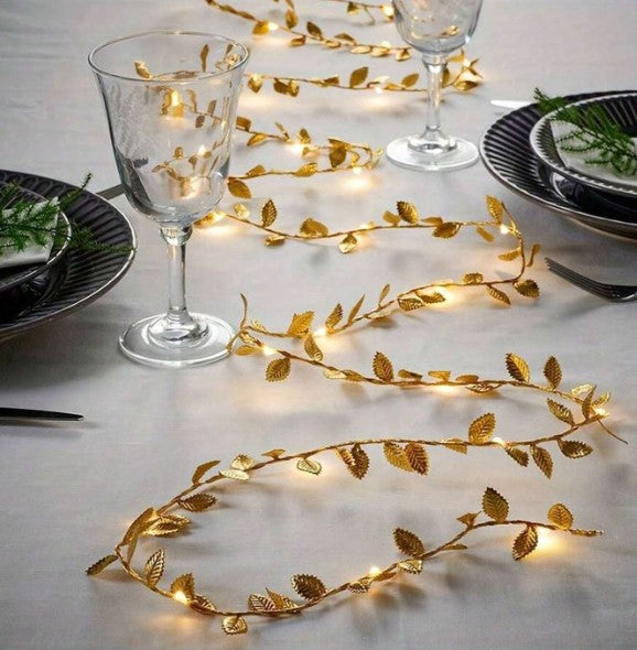 Golden Glow Delight: 2m LED String Lights with Imitation Gold Leaf for Festive Décor & Celebrations