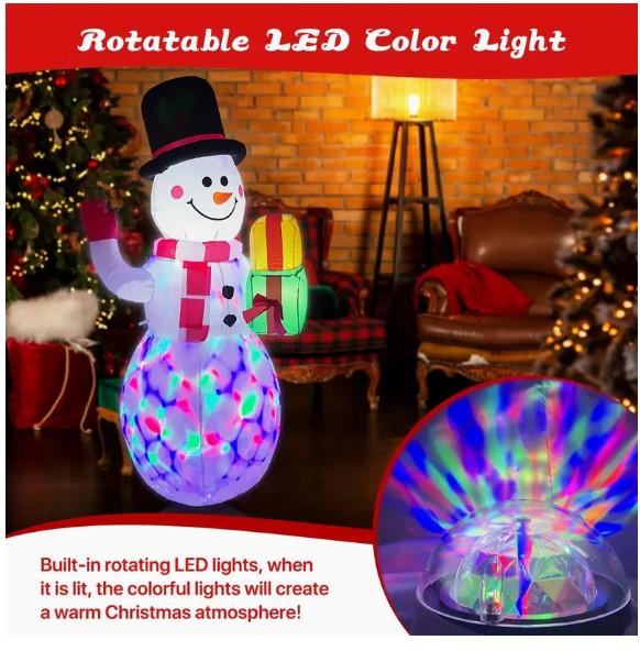 "Radiant Rotating Snowman: Outdoor Christmas Inflatable Yard Decor with LED Lights - Festive Blow-Up Decoration for Your Garden!"