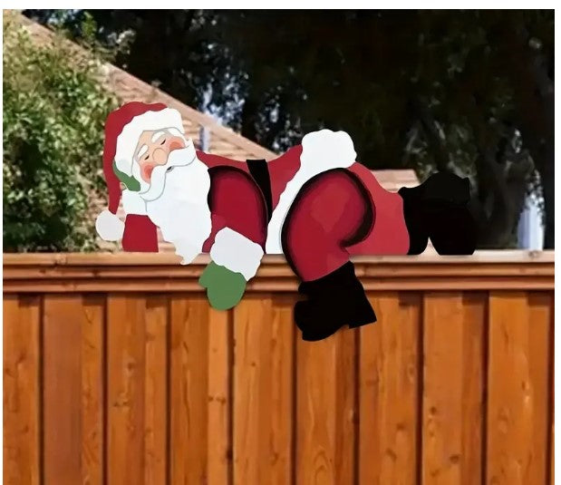 "Santa's Merry Greeting: Festive Plastic Fence Peeker for Christmas & Theme Decor!"