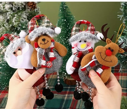 "Joyful Festivities Unleashed: 4-Piece Christmas Hanging Pendants - Santa, Snowman, Reindeer, and Bear Ornaments for Tree and Home Decor, Perfect for Festive Scenes, Room Adornments, and Holiday Party Delight!"