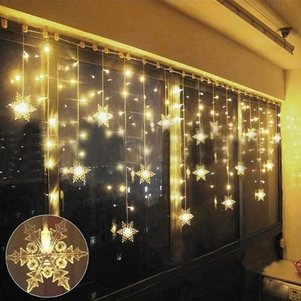 "Mesmerizing Snowflake Brilliance: 1pc 96 LED Curtain Light for Enchanting Christmas & Party Decor!"