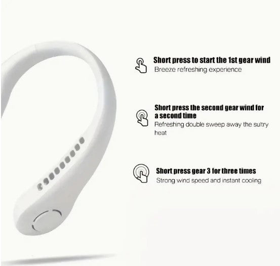 "Breeze On-the-Go: Portable Leafless Hanging Neck Fan - Stay Cool Anywhere with USB Charging Convenience!"
