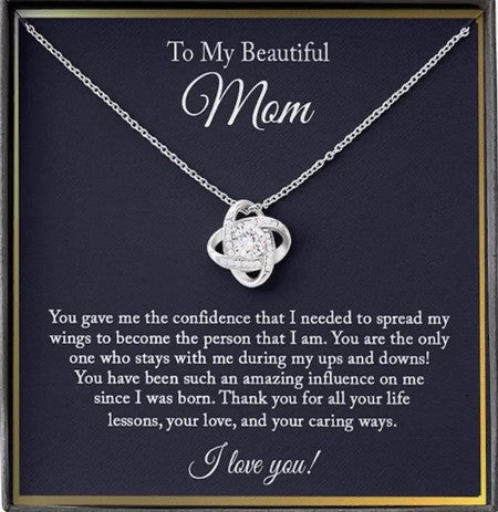 Timeless Elegance: Cubic Zirconia Love Knot Necklace - A Heartfelt Gift for My Beautiful Mom, Perfect for Mother's Day