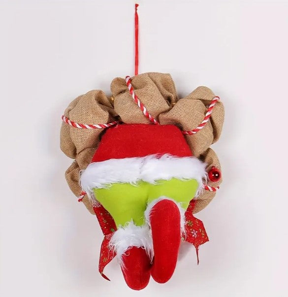 "Whimsical Holiday Intrigue: 17.72-Inch Christmas Thief Elf Leg Burlap Wreath"