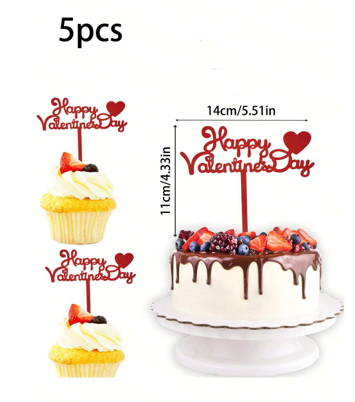 Love on Top: 5-Piece Acrylic Delight for Valentine's Day Cakes - Heartfelt Cake Toppers for a Sweet Celebration!
