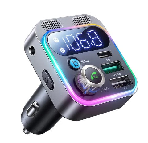 Drive in Style: Bluetooth 5.3 FM Transmitter for Car - Enhanced Dual Mics, Deep Bass Sound, 48W PD & QC3.0 Car Charger Bluetooth Adapter