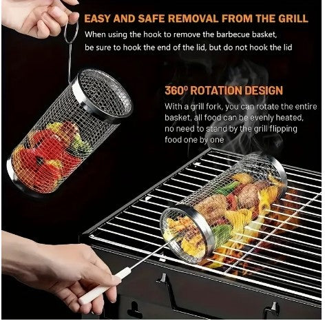 "GrillMaster Trio: 3pcs BBQ Basket, Hook, and Fork Set - Innovative Outdoor Barbecue Tools for Ultimate Grilling Adventures"