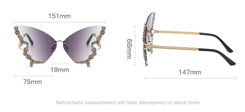 Bedazzle in Style: Luxury Diamond Butterfly Sunglasses - Rimless Rhinestone Shades, a Trendy Punk Eyewear Choice for Women and Men!