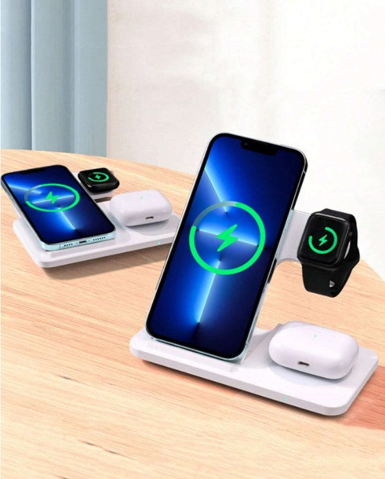 Powerful Convenience: Foldable 3-in-1 Wireless Fast Charger Stand Dock for Apple Watch, Airpods, and iPhone 15/14 - Streamlined Charging Hub