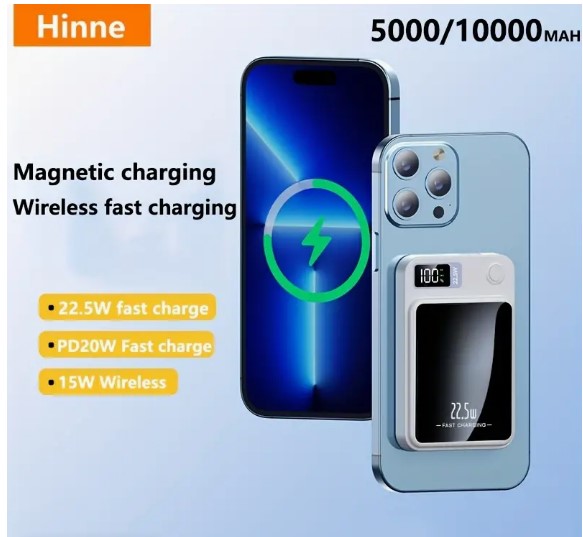 "Power On-The-Go: 5000/10000mAh Super Fast Charge Magnetic Wireless Power Bank - Your Portable Charger for iPhone15Pro/14Max/13/12 & Android, with LED Display!"