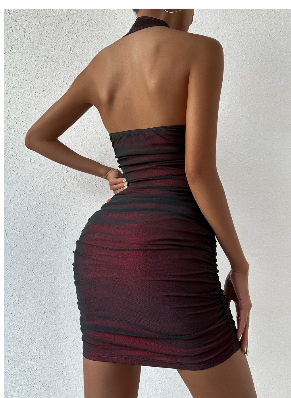 Seductive Sophistication: BAE Ruched Backless Halter Bodycon Dress.