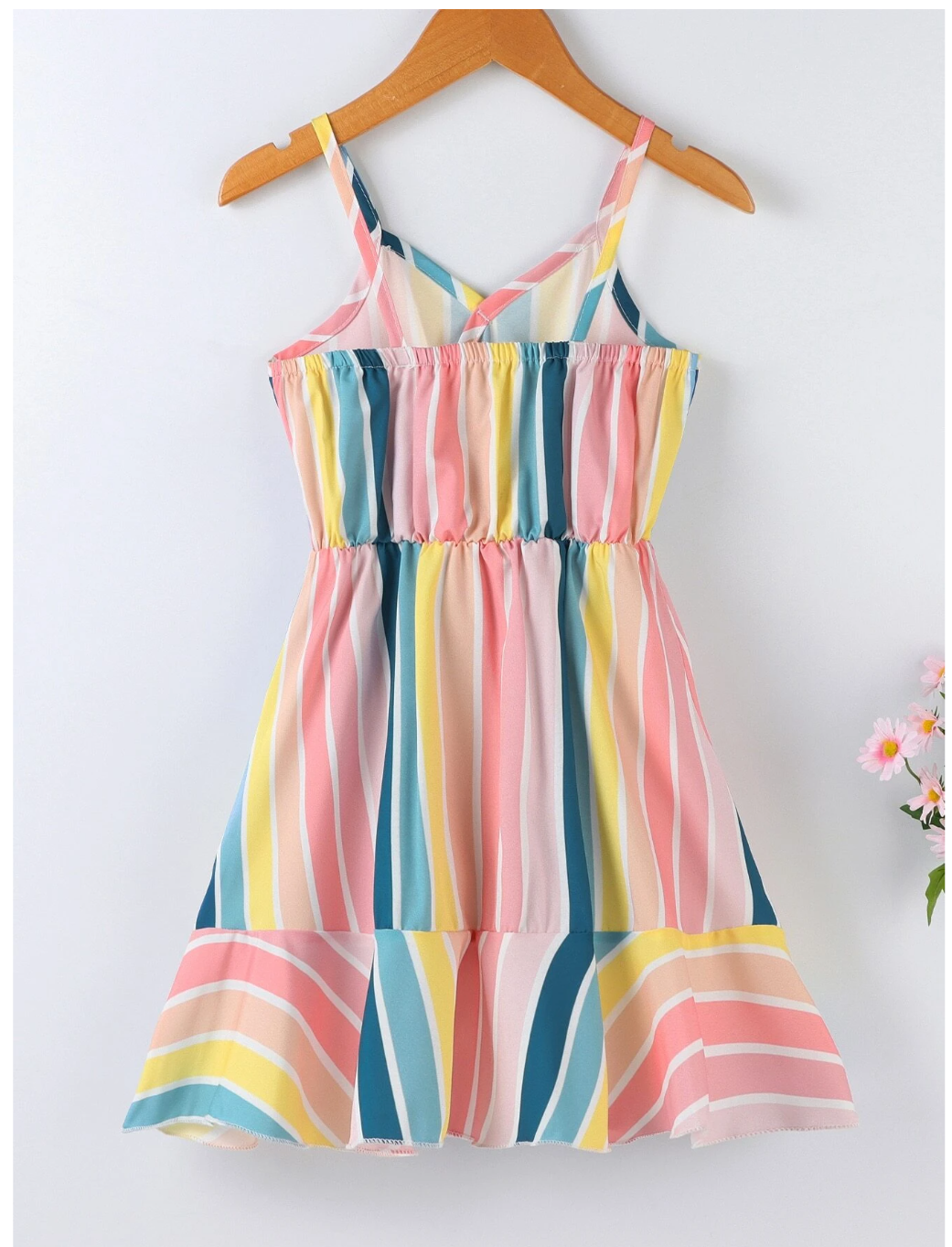 Stripe 'n' Style: Playful Overlap Collar Cami Dress for Trendy Young Girls!