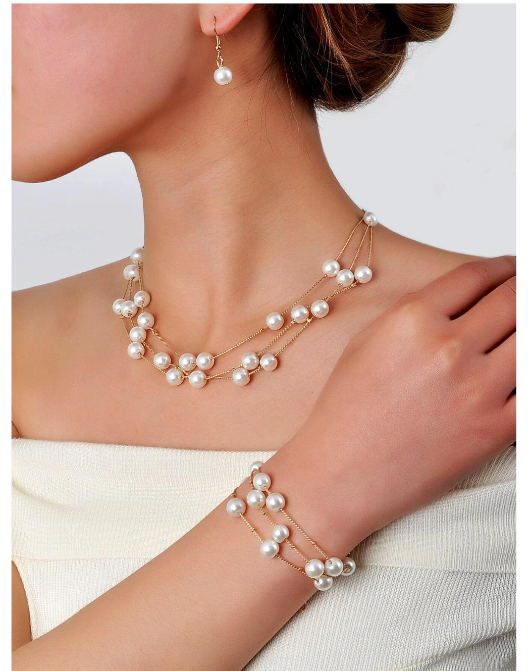 Pearlescent Elegance: Unveiling the Allure of our 4pcs Faux Pearl Decor Jewelry Set