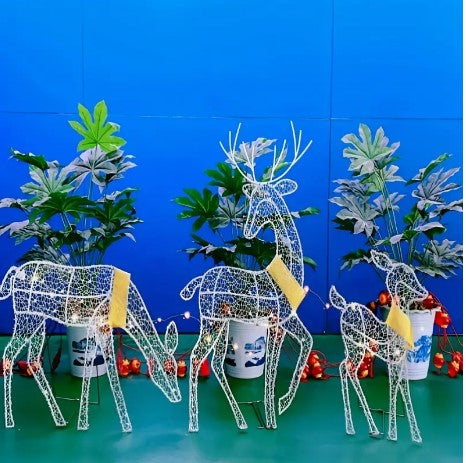 "Sparkling Holiday Trio: 3pcs Iron Art Christmas Deer Elk Luminous Ornament Set for Stunning Indoor and Outdoor Christmas Yard Decor!"