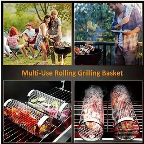 "GrillMaster Trio: 3pcs BBQ Basket, Hook, and Fork Set - Innovative Outdoor Barbecue Tools for Ultimate Grilling Adventures"