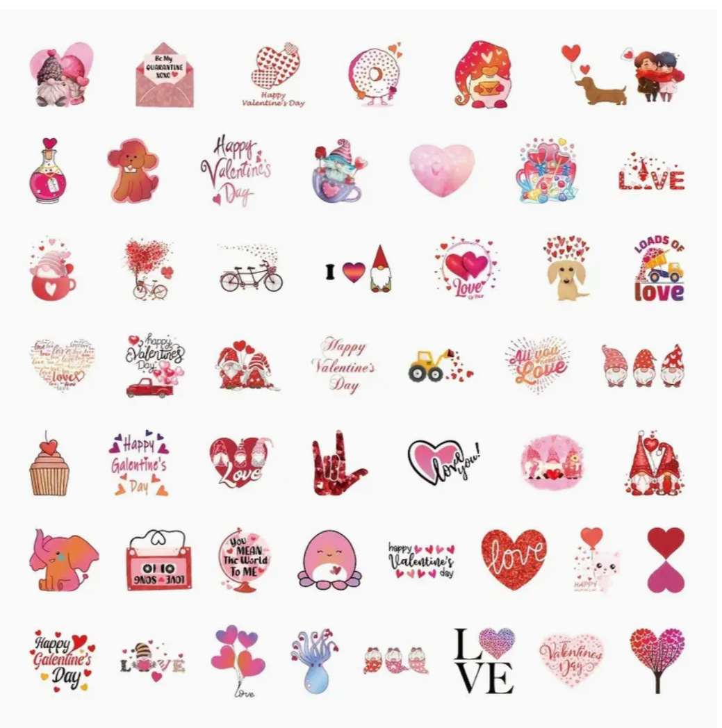 Love Sealed in 50 Stickers: Non-Repeating, Waterproof Vinyl Romance for Laptops, Gifts, Bottles, Scooters, and Valentine's Day Decor!"
