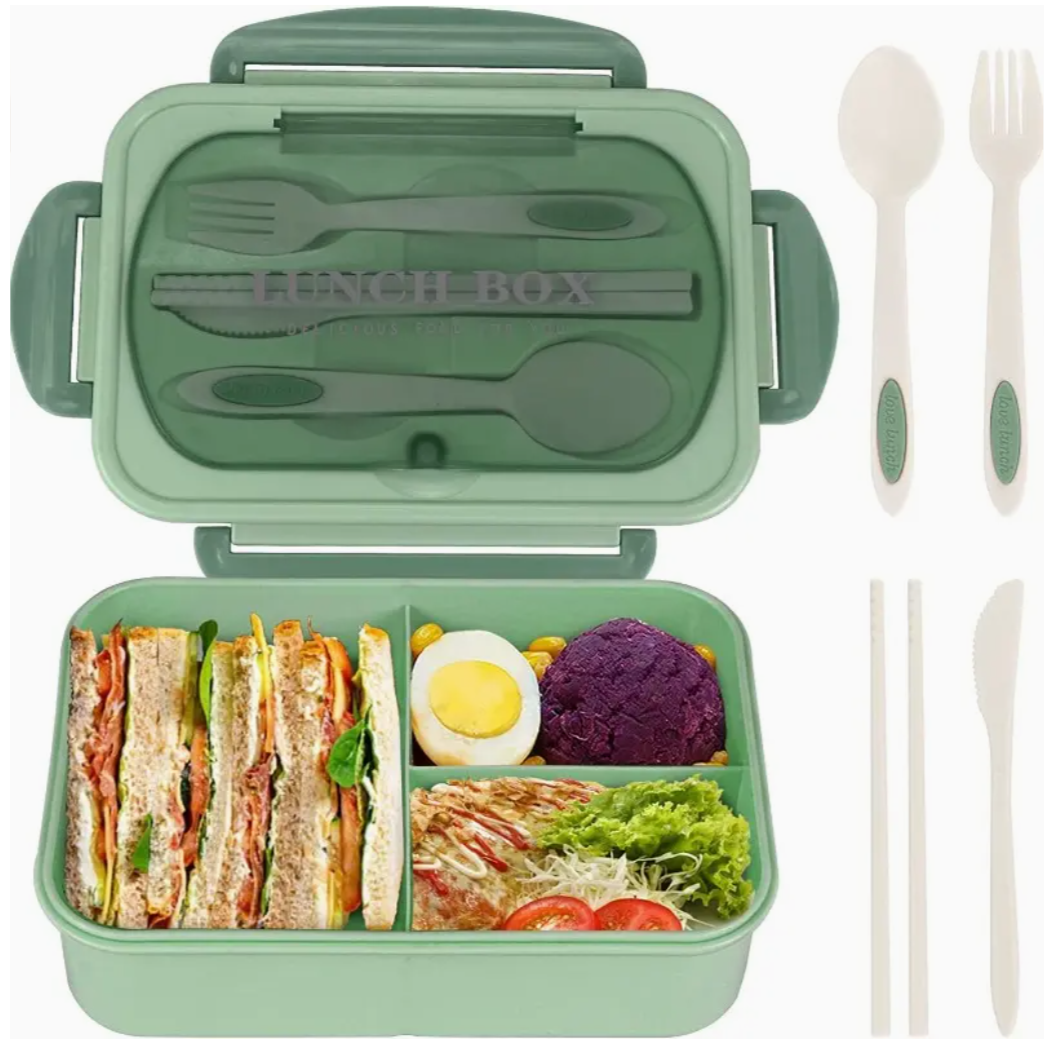 Square Delight: 33.81 oz Lunch Box for Office Warriors - Complete with Tableware, Microwave-Safe Divided Bento, Leakproof Container! Ideal for Back to School, College, and Kitchen Organization!
