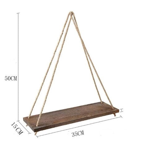 "Rustic Elegance: Wooden Rope Swing Wall Hanging Plant Flower Pot Tray & Floating Shelves for Nordic Home Decoration in Modern Minimalist Design"