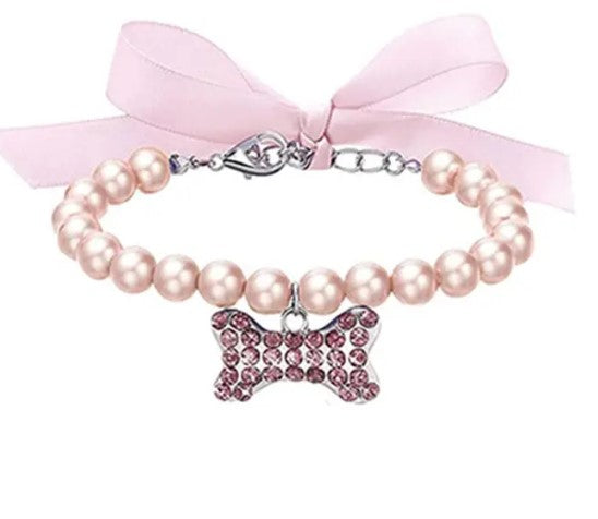Imitation Pearl Cute Dog Necklace Pet Collar Accessories Jewelry Neck Chain For Small Dogs Large Dog Cats 5 colors