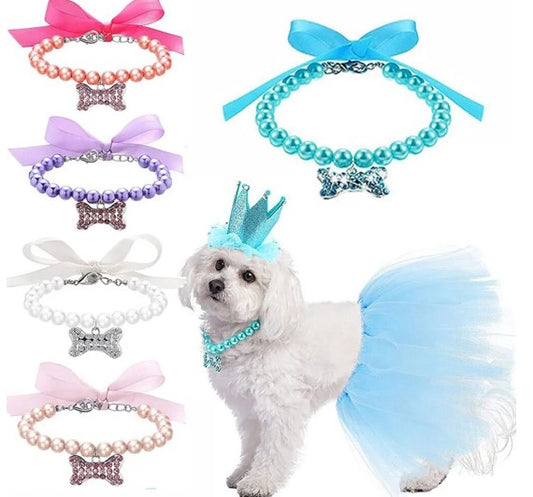 Imitation Pearl Cute Dog Necklace Pet Collar Accessories Jewelry Neck Chain For Small Dogs Large Dog Cats 5 colors