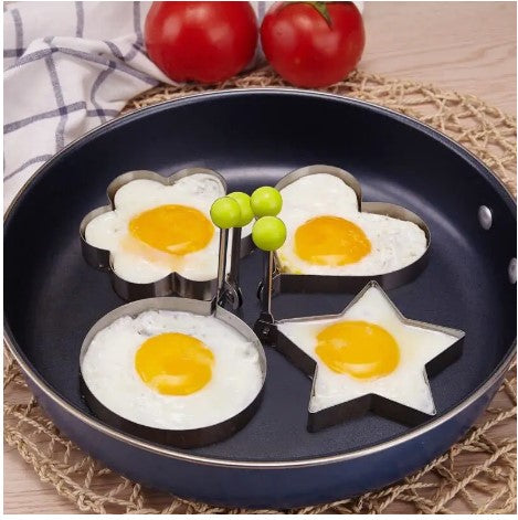 "Shaping Delicious Breakfasts: Stainless Steel Egg Mold with 4 Styles"