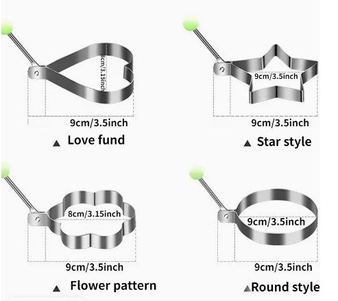 "Shaping Delicious Breakfasts: Stainless Steel Egg Mold with 4 Styles"