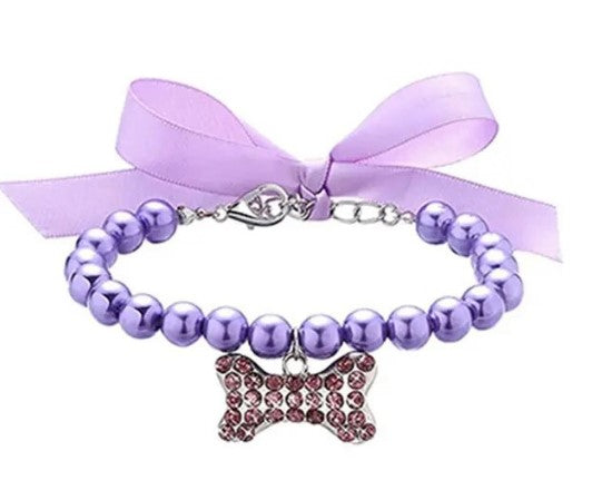 Imitation Pearl Cute Dog Necklace Pet Collar Accessories Jewelry Neck Chain For Small Dogs Large Dog Cats 5 colors